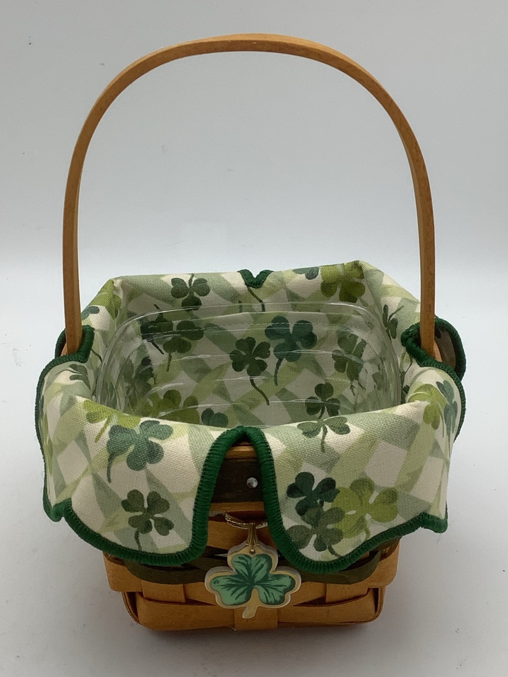 1999 Longaberger Lots of Luck Square Handled Basket with Shamrock Liner